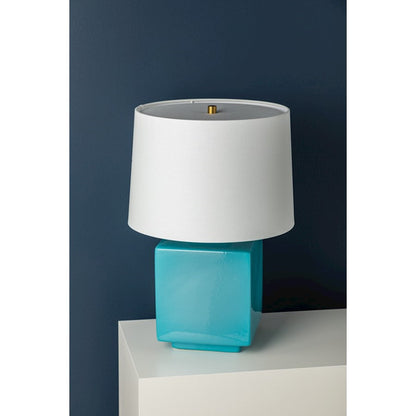 Hawley Table Lamp, Brass/Gloss Turquoise/White