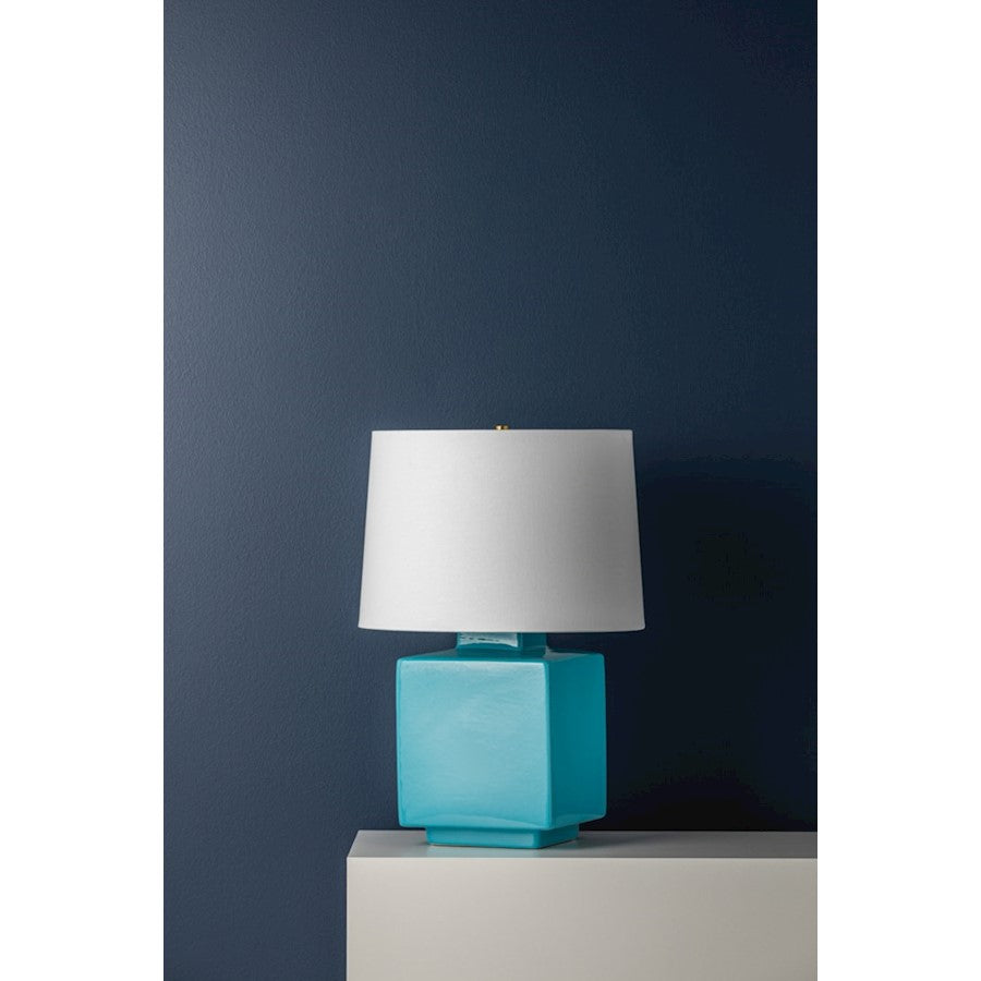 Hawley Table Lamp, Brass/Gloss Turquoise/White