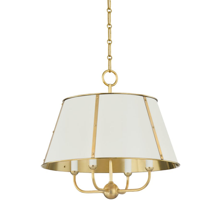 Hudson Valley Cambridge 4 Light Chandelier, Aged Brass/Off White - MDS120-AGB-OW
