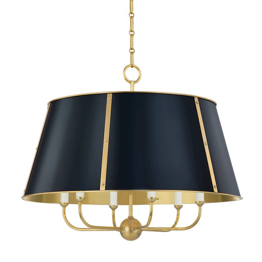 Hudson Valley Cambridge 6 Light Chandelier, Aged Brass/Blue - MDS121-AGB-DBL