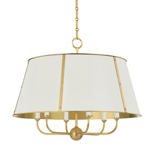 Hudson Valley Cambridge 6 Light Chandelier, Aged Brass/Off White - MDS121-AGB-OW