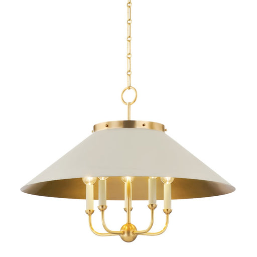 Hudson Valley Clivedon 5 Light Chandelier, Brass/Off White - MDS1403-AGB-OW