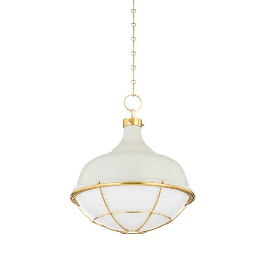 Hudson Valley Holkham 1 Light Pendant, Aged Brass/Off White - MDS1502-AGB-OW