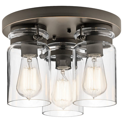 Kichler Brinley 12in 3-Light Flush Mount | Rustic Olde Bronze and Clear Glass | Hallway & Bedroom Ceiling Light | 12 x 8 in | Model 42891OZ