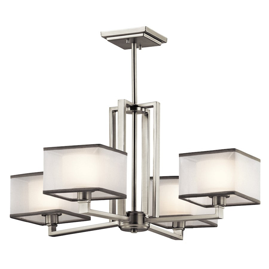 4 Light Chandelier, Brushed Nickel