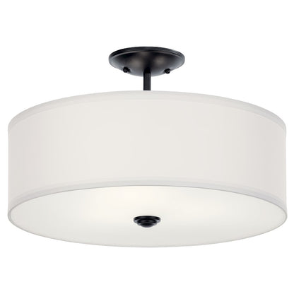 Kichler Shailene 3 Light 12" Semi Flush Mount, Black/Satin Etched - 43692BK