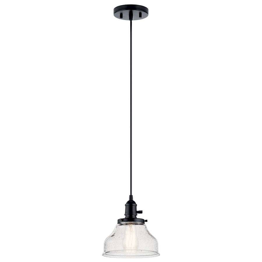 Kichler Avery 8.5" 1 Light Bell Mini Pendant, Black/Clear Seeded - 43850BK