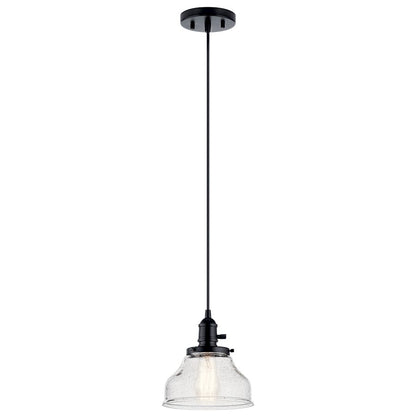 Kichler Avery 8.5" 1 Light Bell Mini Pendant, Black/Clear Seeded - 43850BK