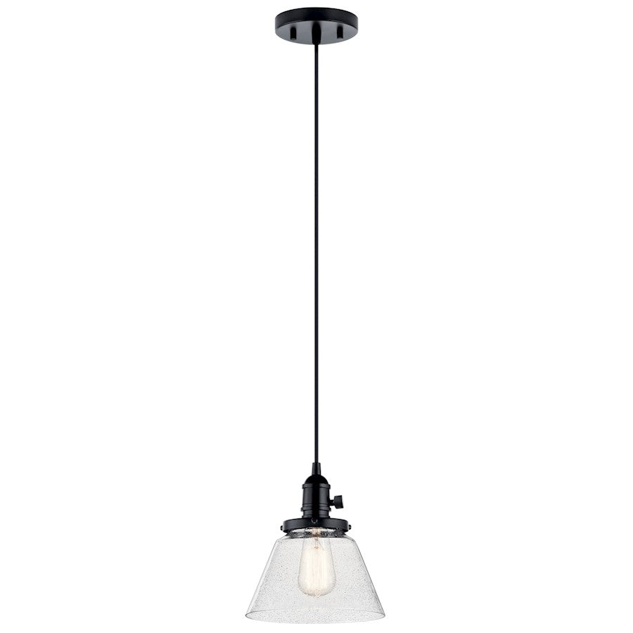 Kichler Avery 9" 1 Light Cone Mini Pendant, Black/Clear Seeded - 43851BK