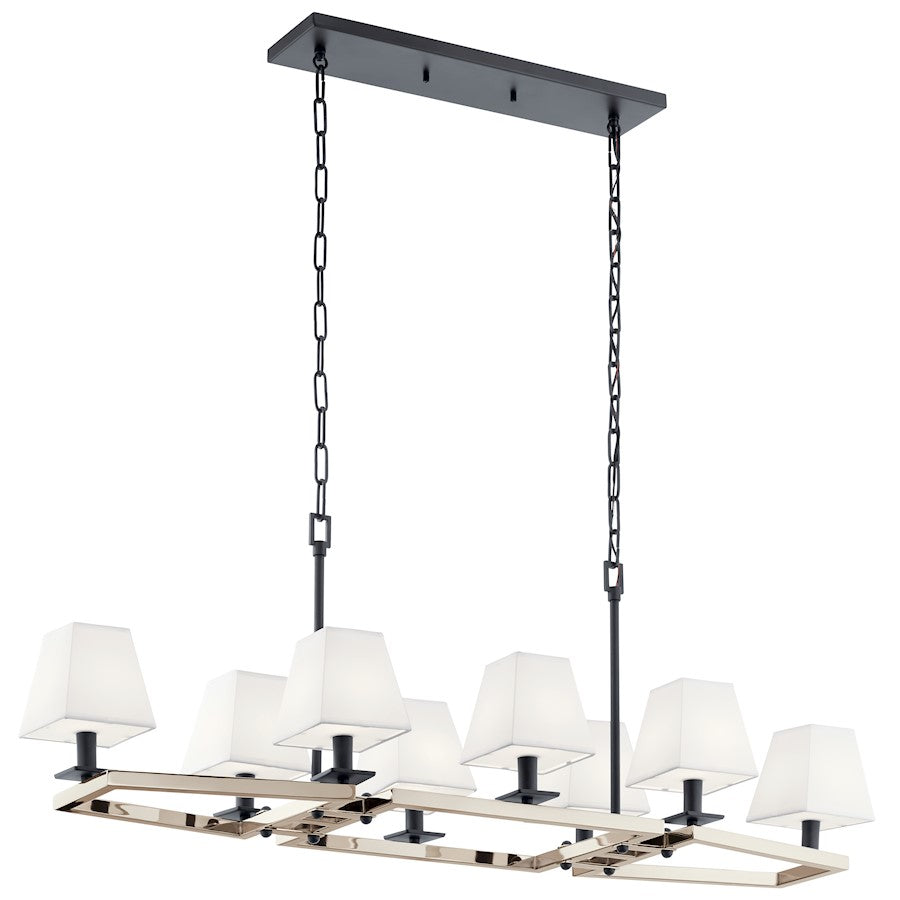 8 Light Linear Chandelier, Natural Brass