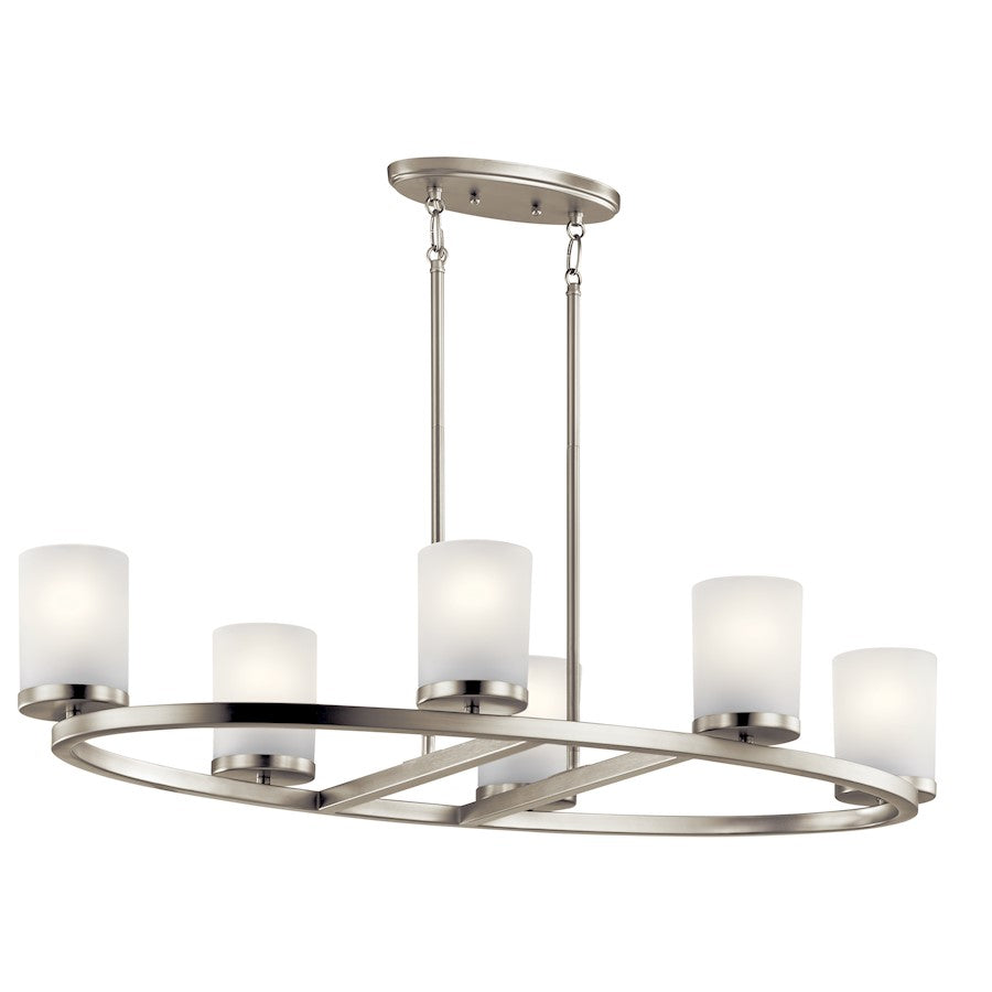 6 Light Chandelier, Brushed Nickel