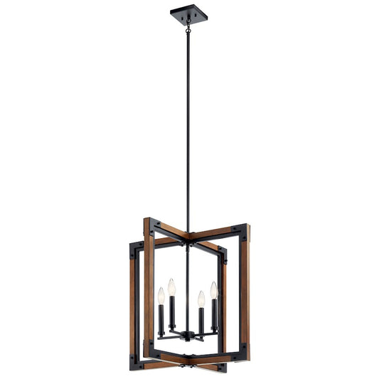 4 Light Foyer Pendant, Auburn Stained Finish