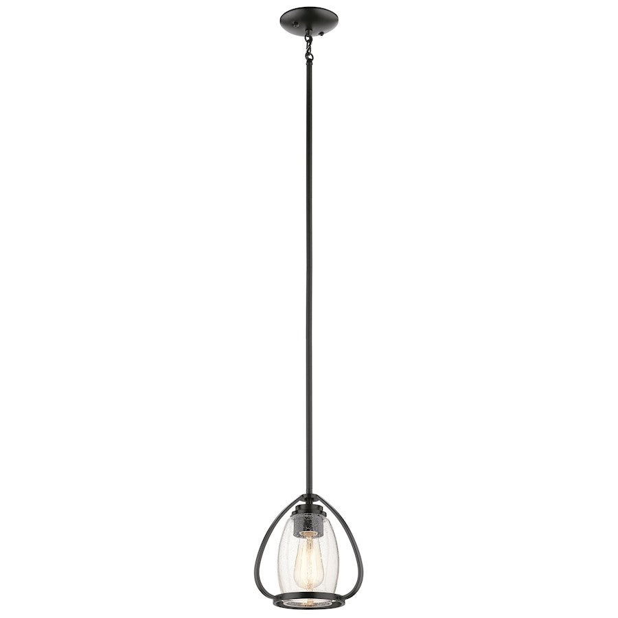 Kichler Tuscany 8.75" 1 Light Mini Pendant, Clear Seeded Glass, Black - 44058BK