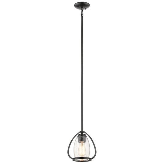 Kichler Tuscany 8.75" 1 Light Mini Pendant, Clear Seeded Glass, Black - 44058BK