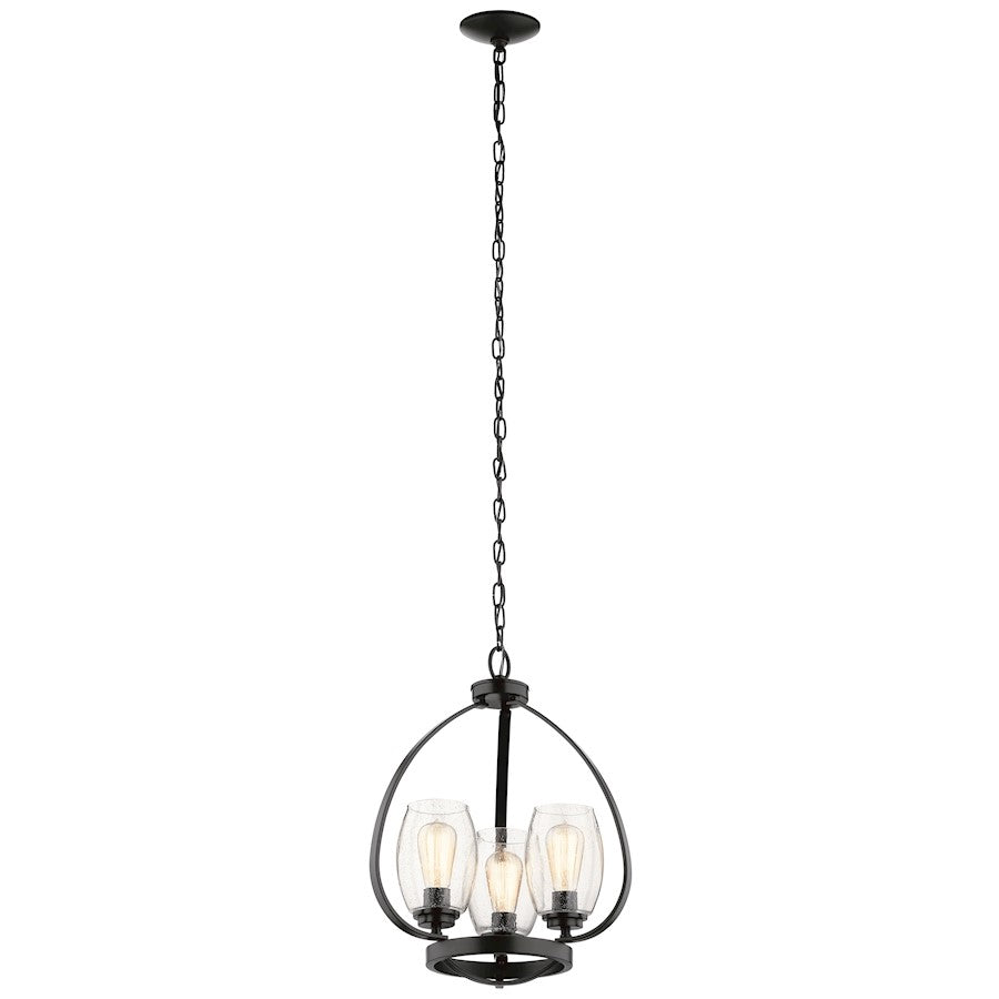 Kichler Tuscany 21" 3 Light Mini Chandelier, Clear Seeded Glass, Black - 44059BK