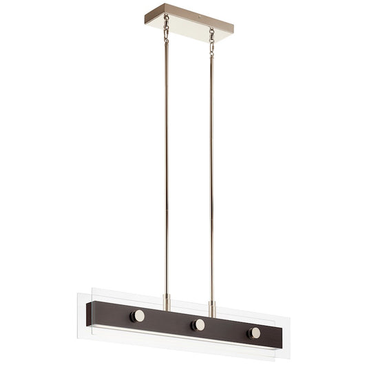 Linear Contemporary Chandelier LED, Walnut Wood