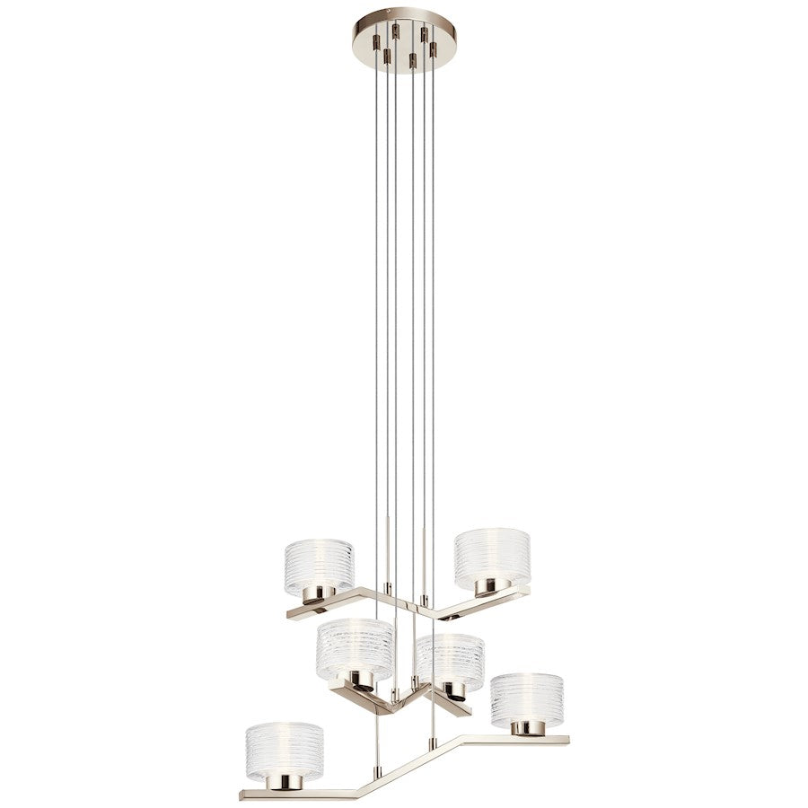 6 Light LED Chandelier, Polished Nickel