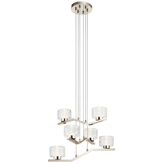 6 Light LED Chandelier, Polished Nickel