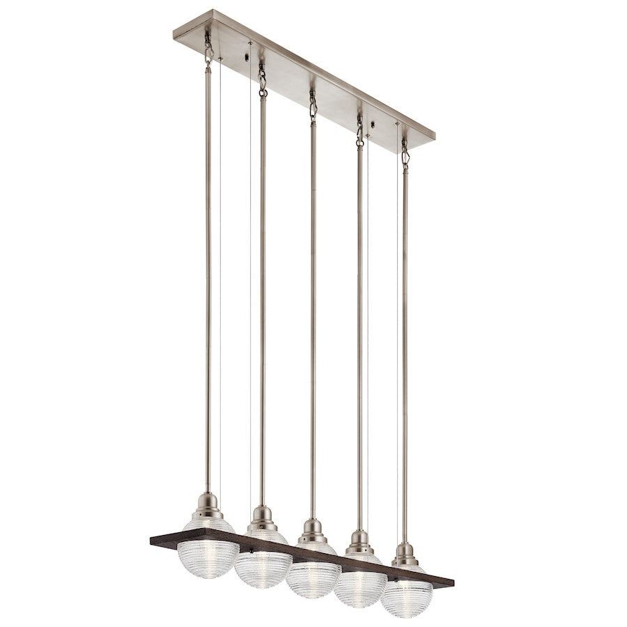 5 Light Linear Chandelier, Classic Pewter