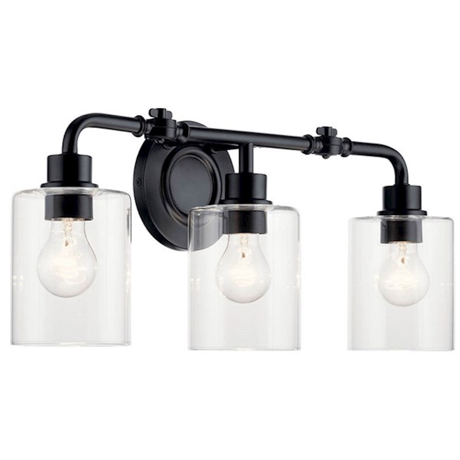 Kichler Gunnison 3 Light Bath Light, Black/Clear - 45666BK