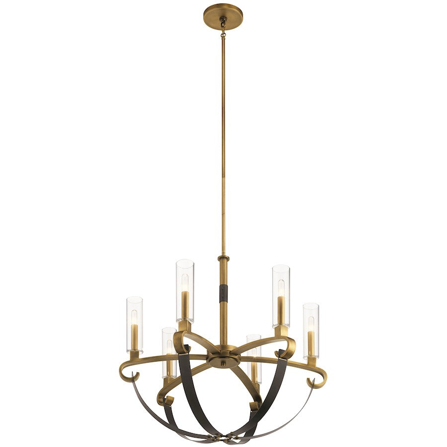 Kichler Artem 26" 6 Light Chandelier, Clear Cylinders, Natural Brass - 52015NBR