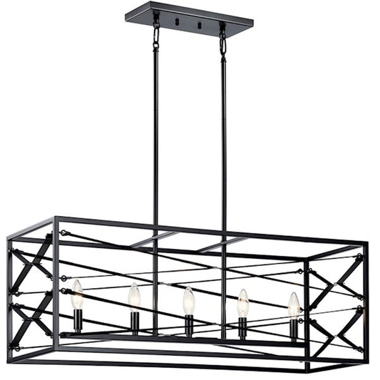 Kichler Sevan 5 Light Linear Chandelier, Black - 52140BK