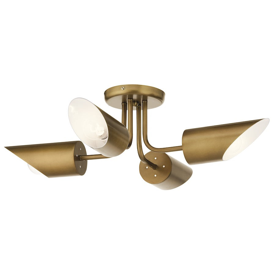 Kichler Trentino 4 Light Semi Flush, Natural Brass - 52164NBR