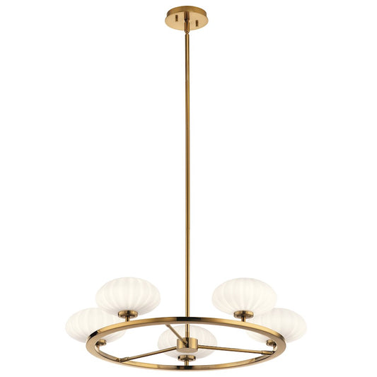 Kichler Pim 40" 5 Light Round Chandelier, Satin Etched Opal, Fox Gold - 52223FXG