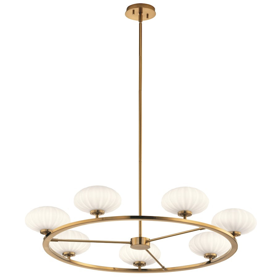 Kichler Pim 40" 7 Light Round Chandelier, Satin Etched Opal, Fox Gold - 52225FXG