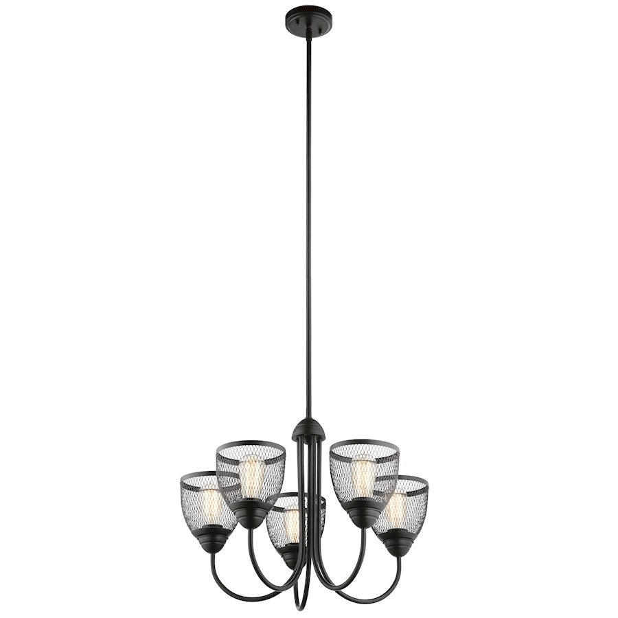 Kichler Voclain 17.5" 5 Light Chandelier with Mesh Shade, Black - 52269BK