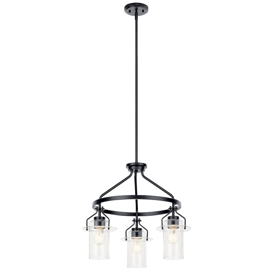 Kichler Everett 3 Light Chandelier, Black/Clear - 52377BK