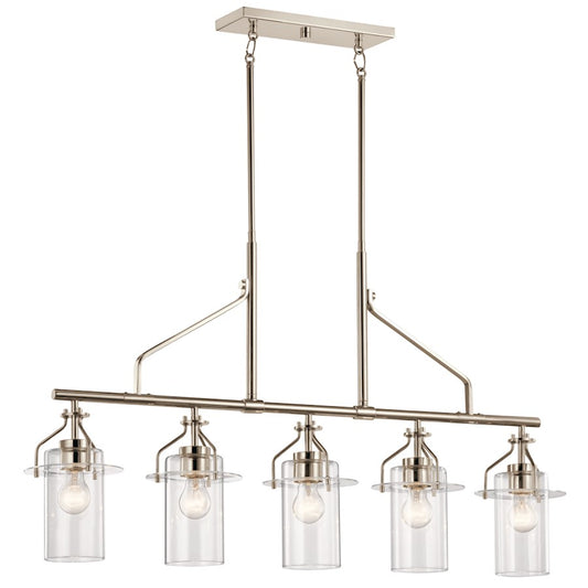 Kichler Everett Linear 5 Light Chandelier, Polished Nickel - 52379PN