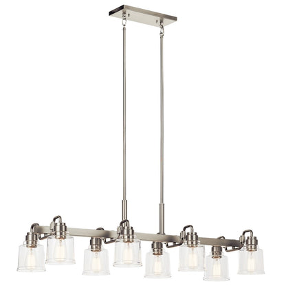 Kichler Aivian 8 Light Linear Chandelier, Nickel Textured/Clear - 52400NI