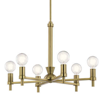 6 Light Chandelier, Brushed Natural Brass