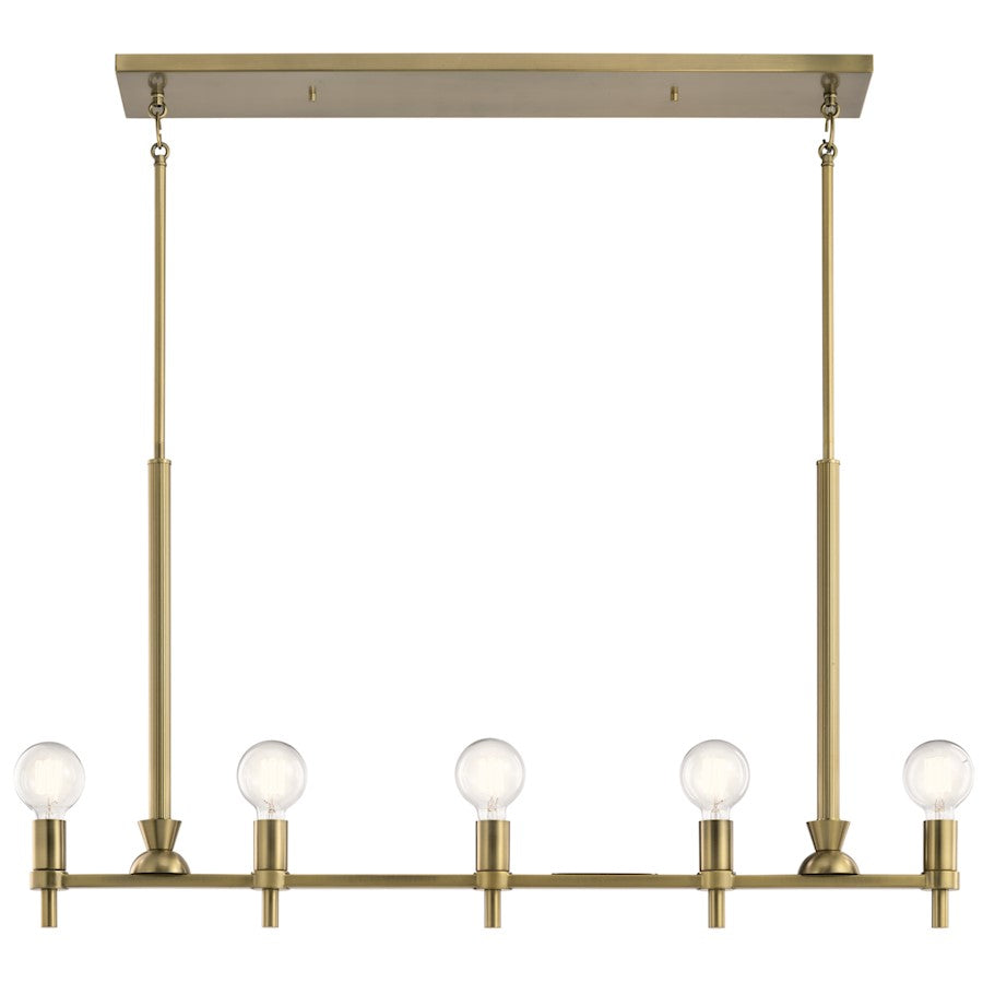 5 Light Chandelier, Brushed Natural Brass