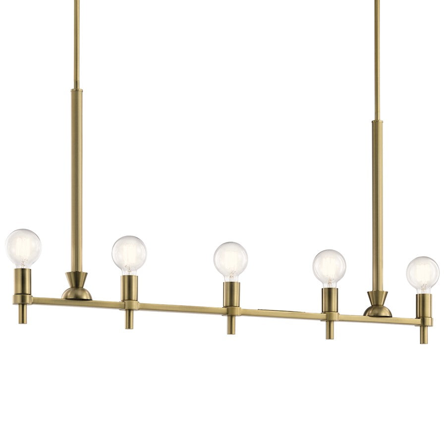 5 Light Chandelier, Brushed Natural Brass