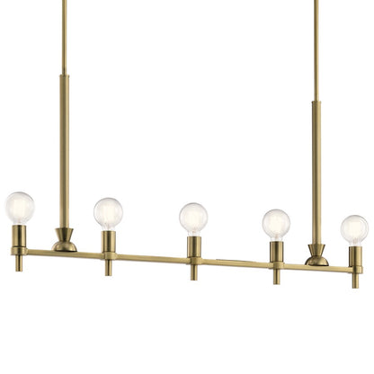 5 Light Chandelier, Brushed Natural Brass