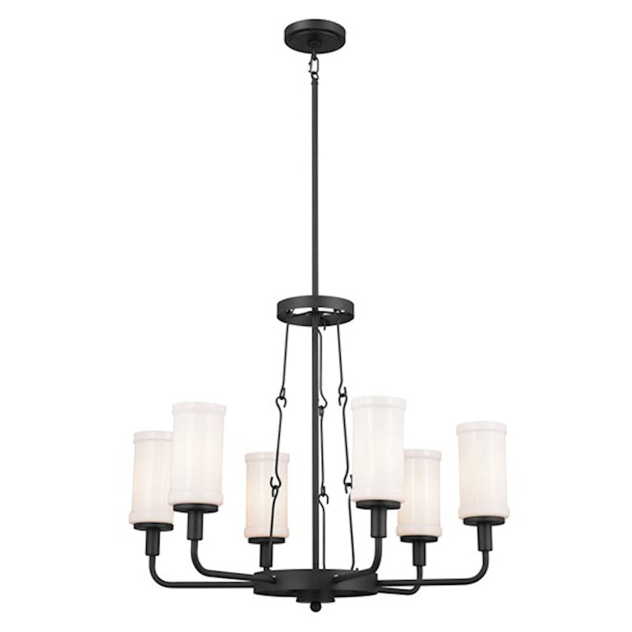 Kichler Vetivene 6 Light Chandelier, Textured Black/Opal - 52451BKT