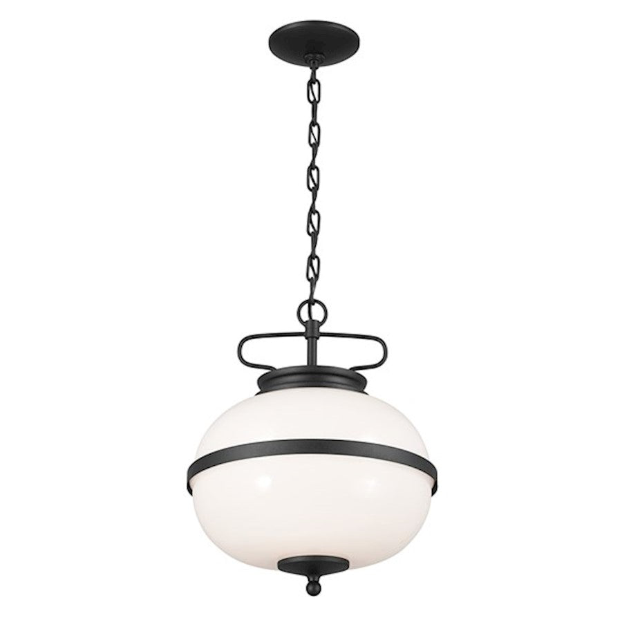 Kichler Opal 2 Light Pendant, Textured Black/Opal - 52478BKT