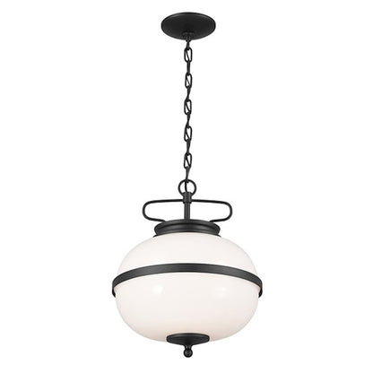 Kichler Opal 2 Light Pendant, Textured Black/Opal - 52478BKT