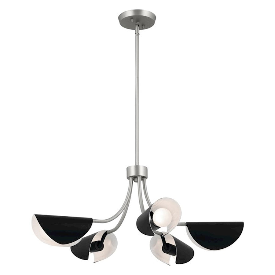 Kichler Arcus 29" 5 Light Convertible Chandelier, Satin Nickel/Black - 52558SN