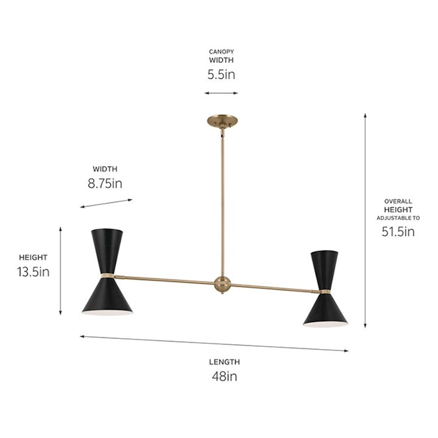 4 Light Linear Chandelier, Champagne Bronze