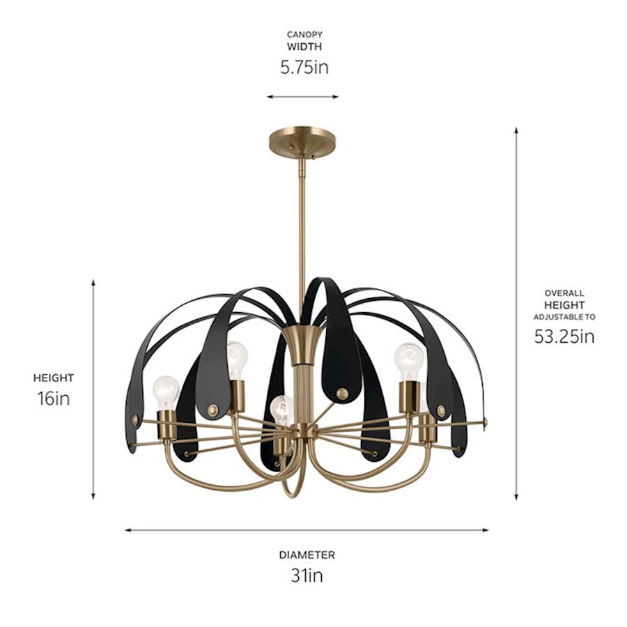 5 Light Chandelier, Champagne Bronze