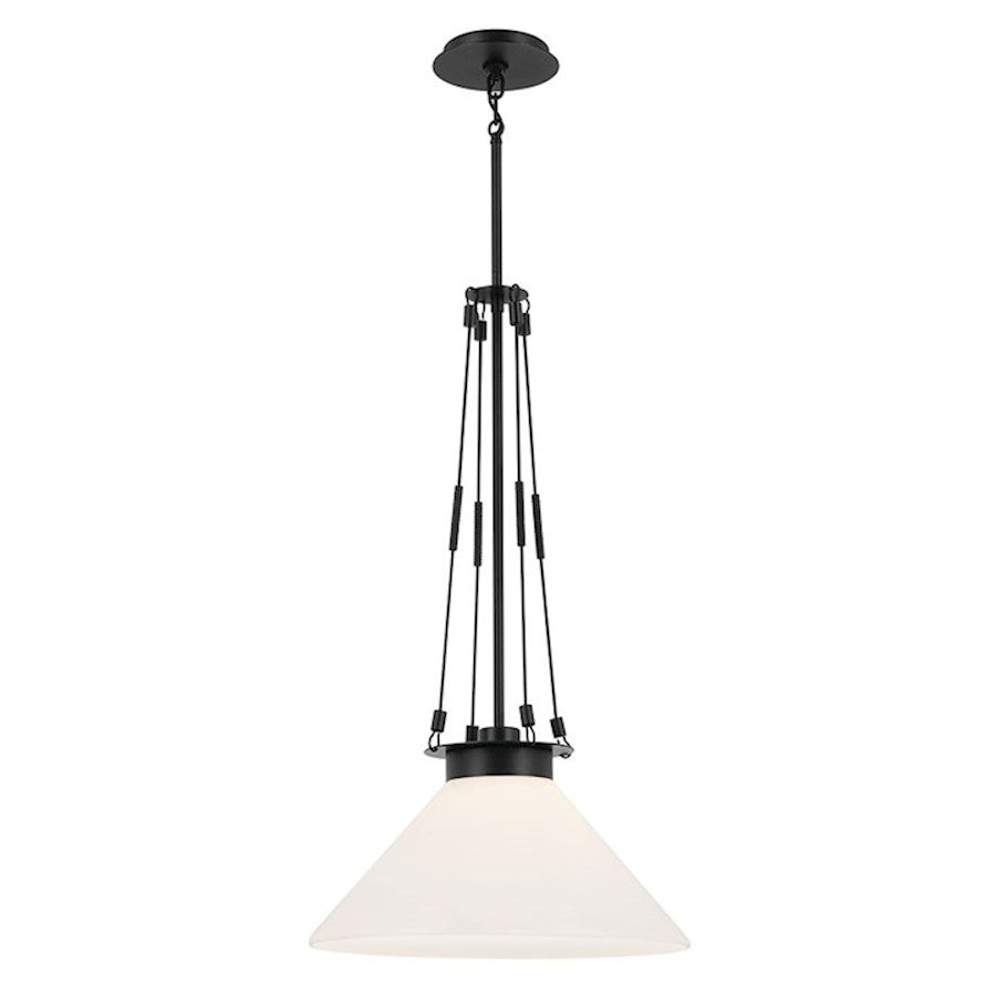 Kichler Albers 18" 1 Light Pendant, Black/Opal Glass - 52581BK