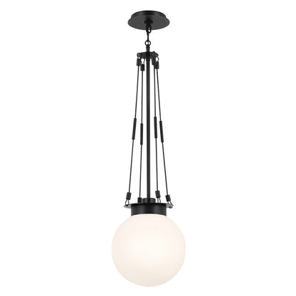 Kichler Albers 11" 1 Light Pendant, Black/Opal Glass - 52582BK