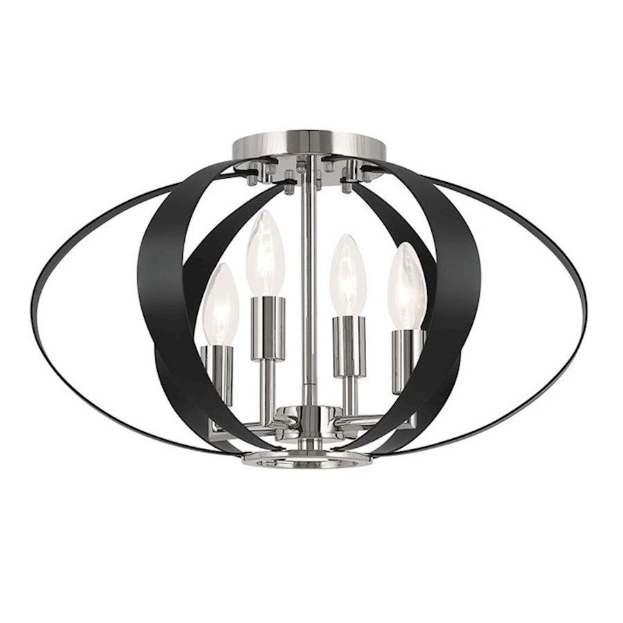 Kichler Cecil 18" 4 Light Oval Flush Mount, Polished Nickel/Black - 52588PN