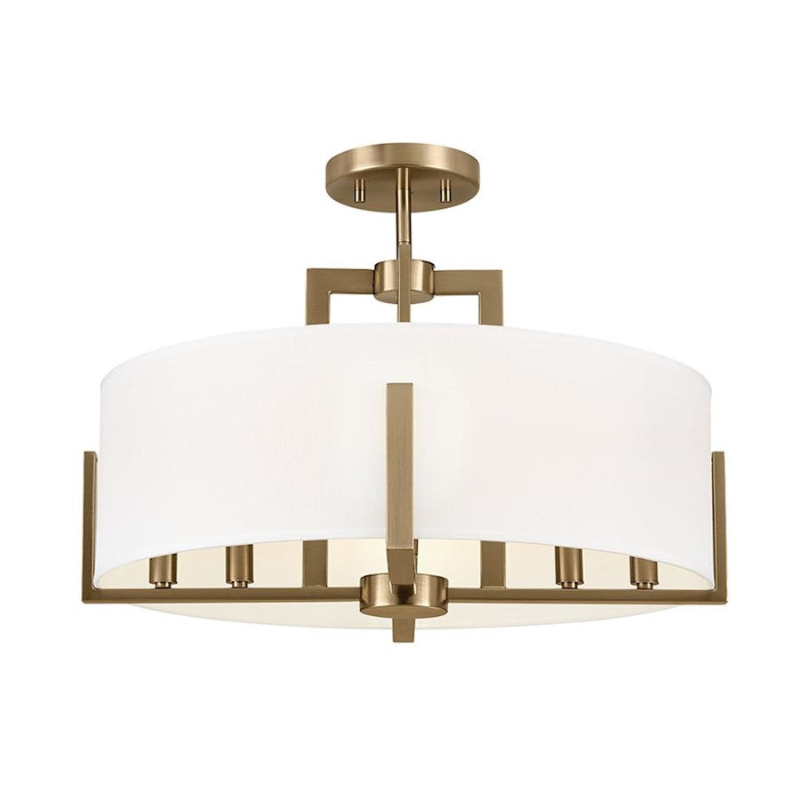 Kichler Malen 20" 8 Light Semi-Flush Mount, Bronze/White Fabric Shade - 52592CPZ