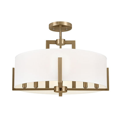 Kichler Malen 20" 8 Light Semi-Flush Mount, Bronze/White Fabric Shade - 52592CPZ