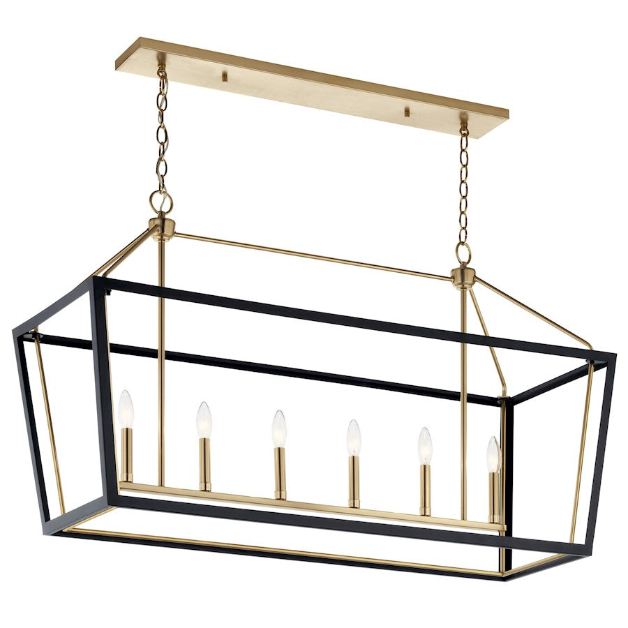 6 Light Linear Chandelier, Bronze