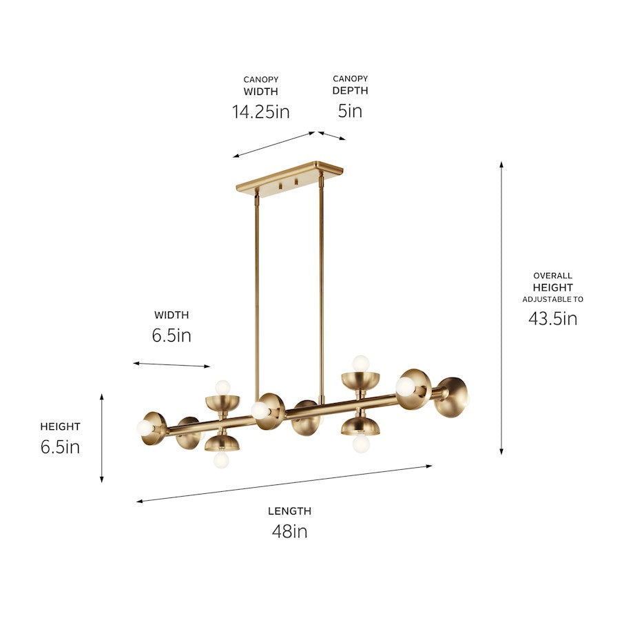 10 Light Linear Chandelier, Champagne Bronze